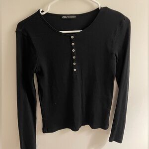 Zara Basic black Long sleeve henley